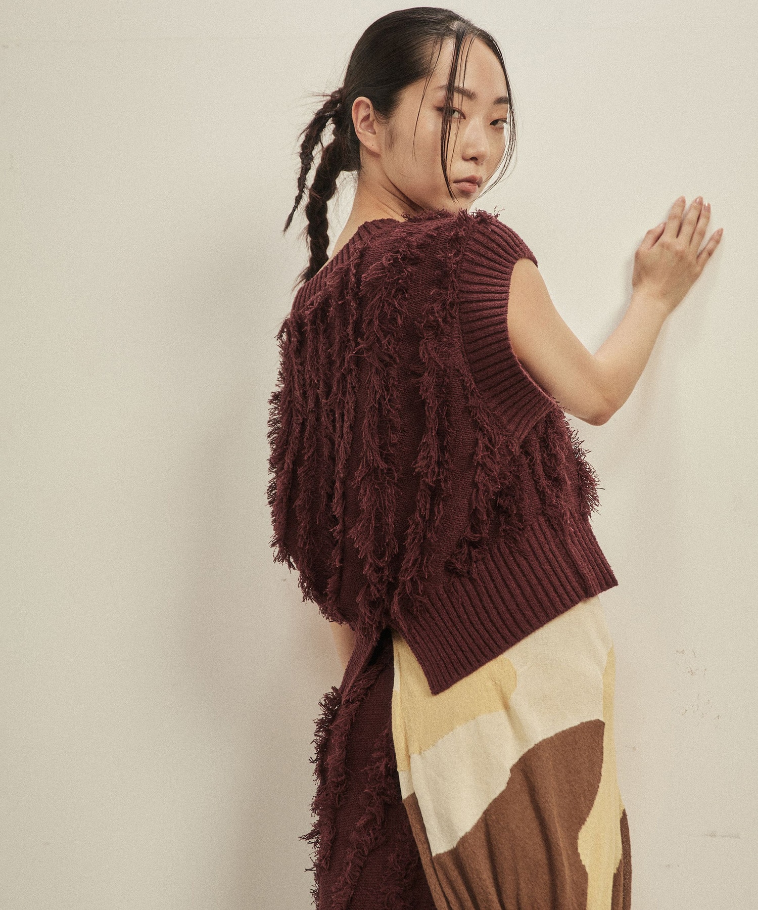 JACQUARD FRINGE KNIT VEST