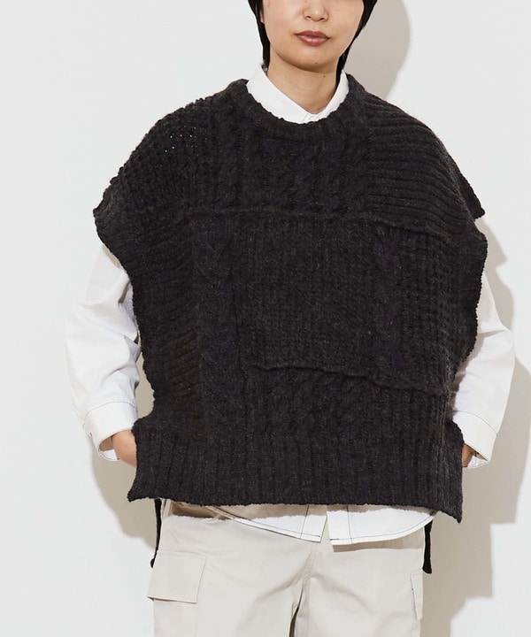 OVER SILHOUETTE CABLE KNIT VEST 詳細画像 チャコールグレー 1