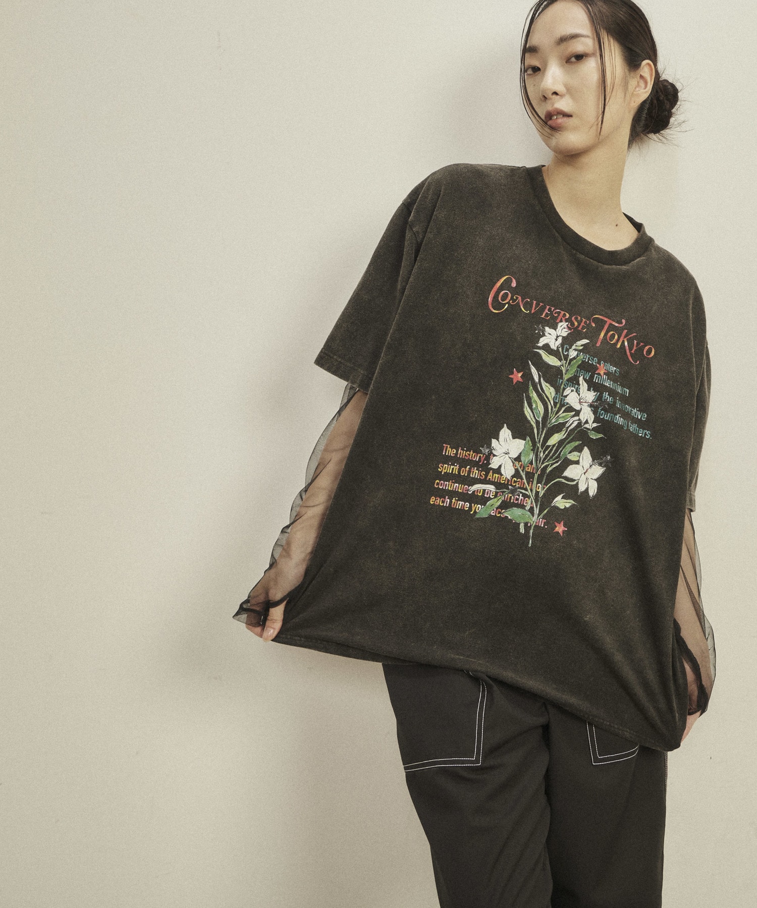 LILY FLOWER PRINT PIGMENT DYE TEE