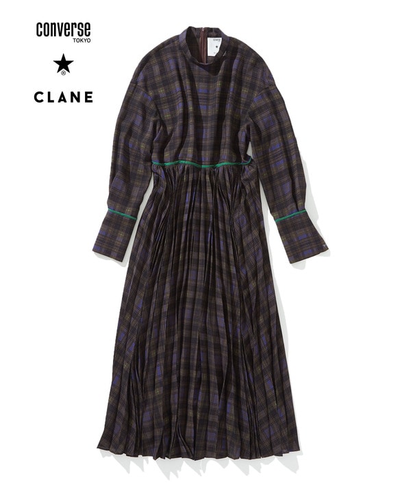 【CONVERSE TOKYO × CLANE】CHECKED PLEATS DRESS 詳細画像 ブラウン 1