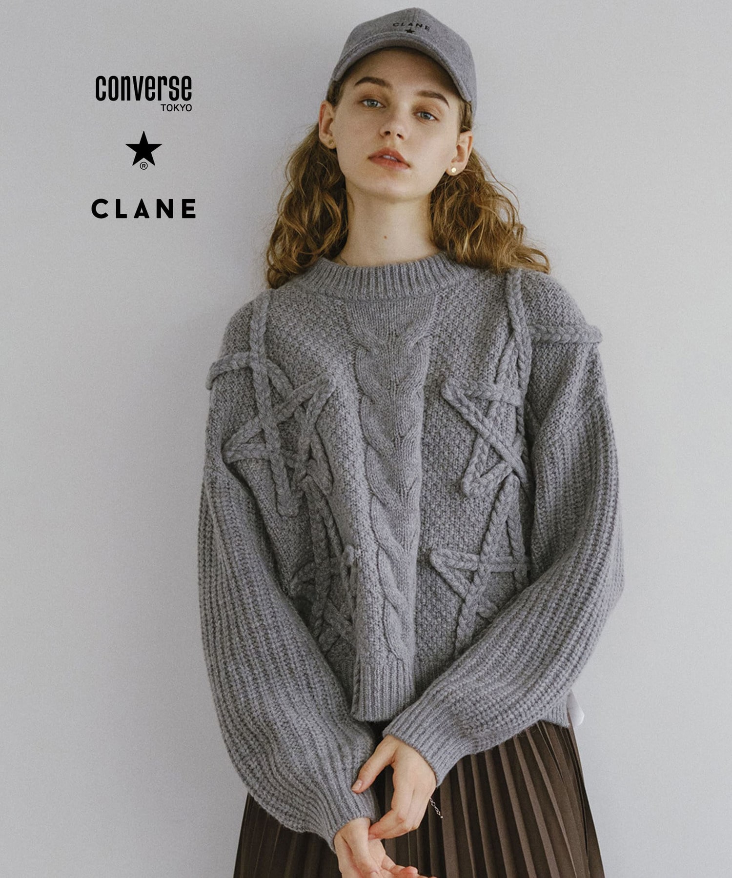 CLANE CONVERSE STAR MOTIF PULLOVER KNITカラーグレー