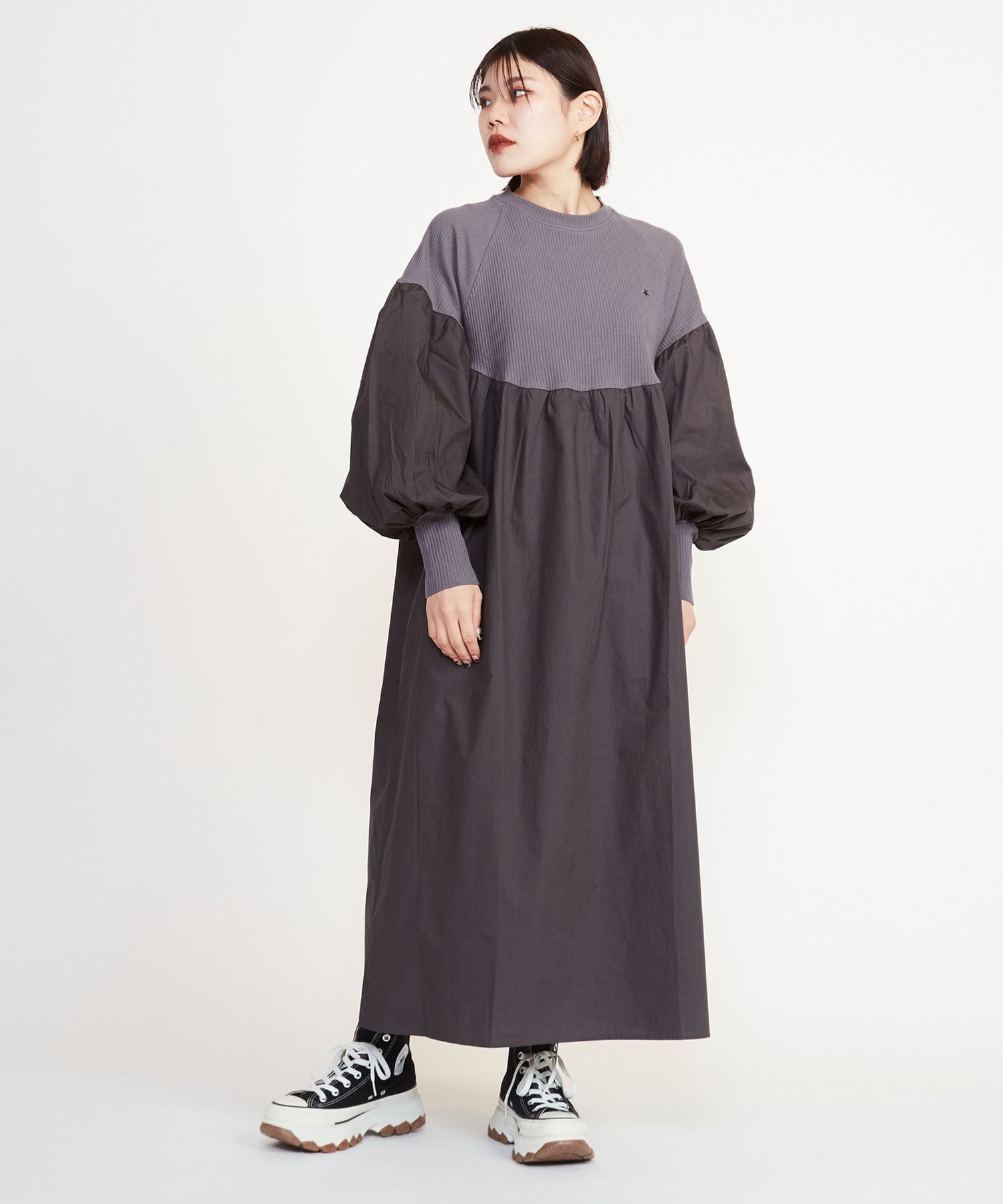 VOLUME SLEEVE RIB DOCKING DRESS｜CONVERSE TOKYO (コンバース 