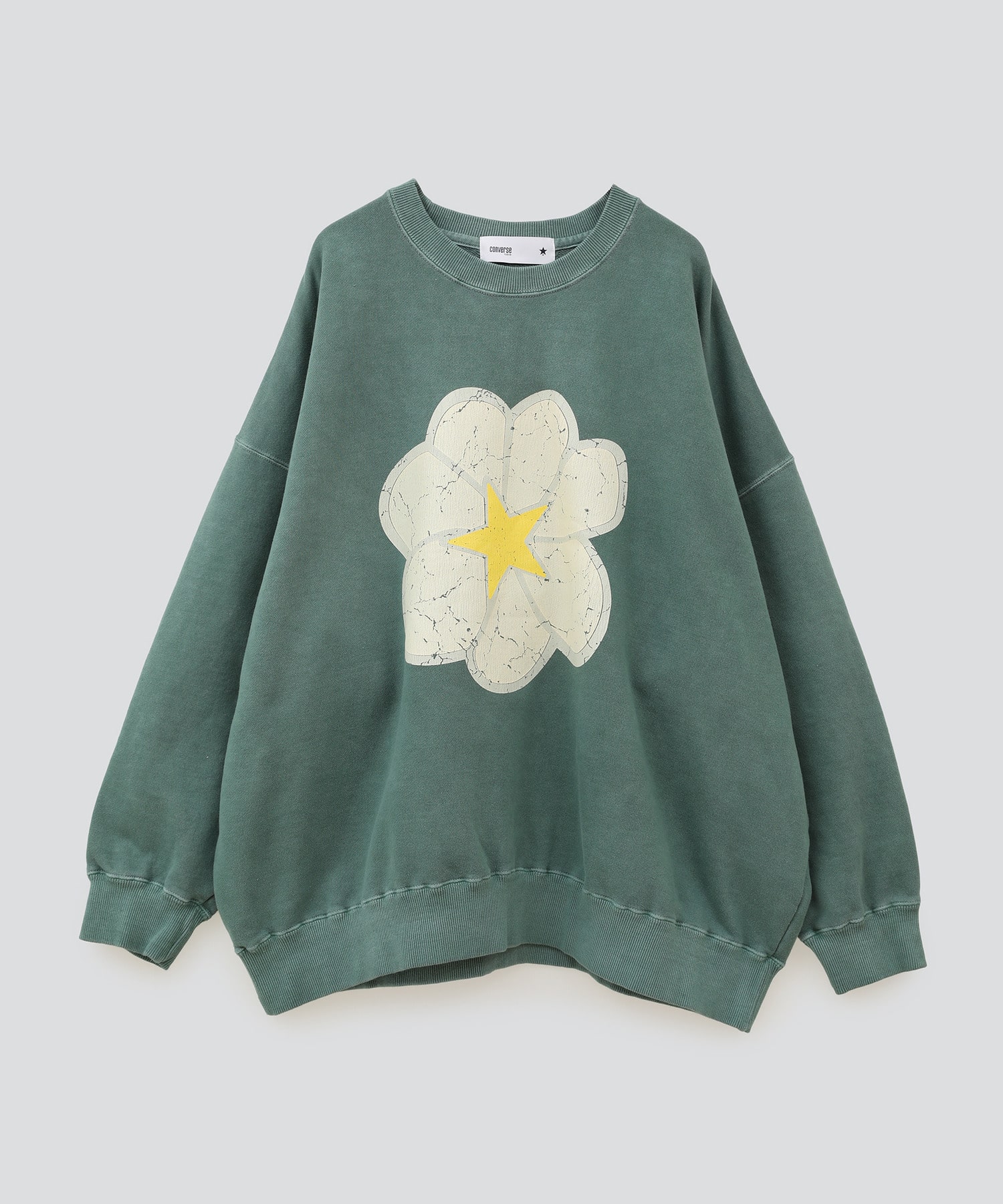 PIGMENT DYE CRACK PRINT FLOWER SWEAT