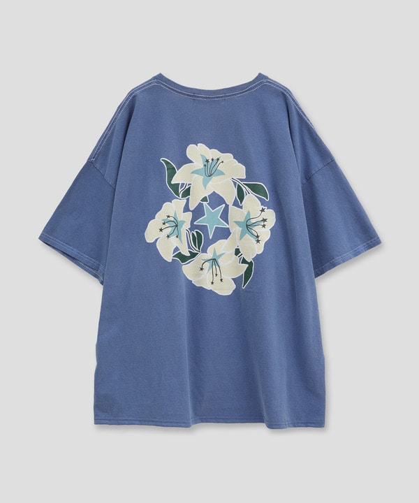 LILY FLOWER BACK PRINT PIGMENT DYE TEE 詳細画像 ブルー 1