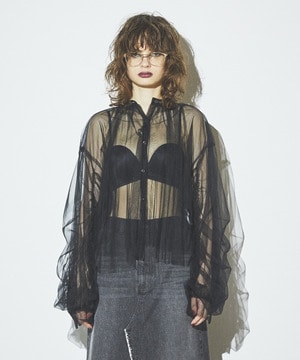 【HL】2WAY TULLE GATHERED BLOUSE