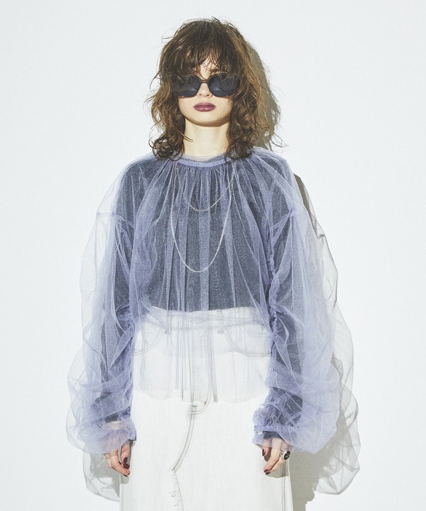 【HL】2WAY TULLE GATHERED BLOUSE 詳細画像 サックスブルー 1