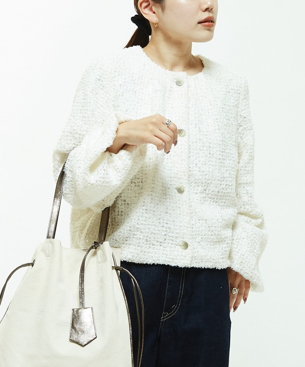 TWEED LIKE COLLARLESS BLOUSON 詳細画像 1