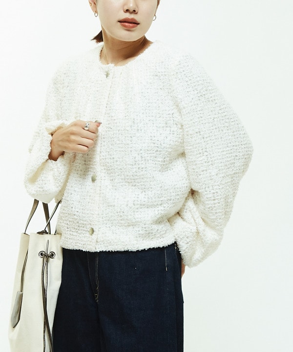 TWEED LIKE COLLARLESS BLOUSON 詳細画像 ホワイト 1