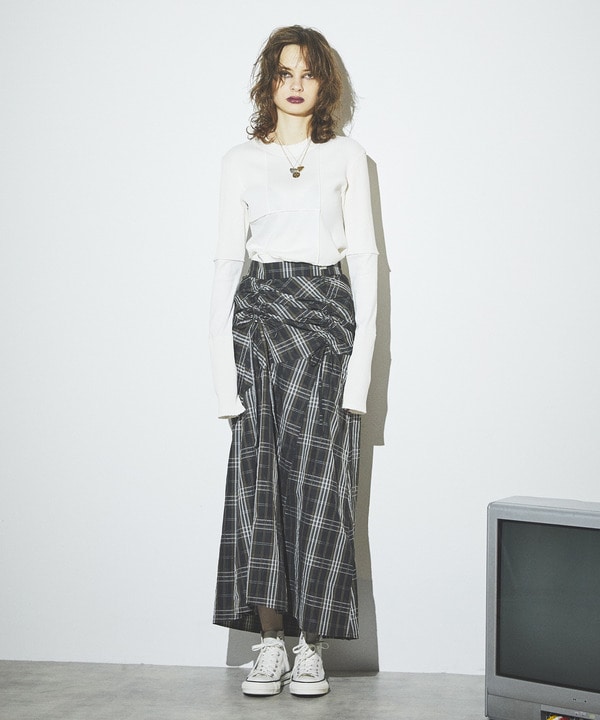 【HL】CHECKED DRAWSTRING GATHERED SKIRT 詳細画像 1