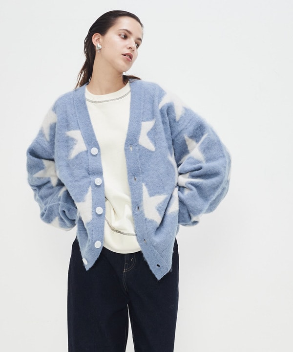 STAR★ SHAGGY KNIT CARDIGAN 詳細画像 サックスブルー 1