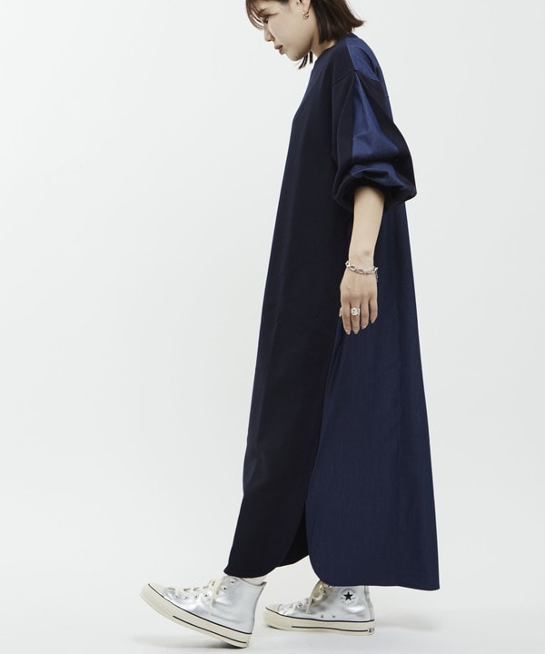 DENIM DOCKING SWEAT DRESS 詳細画像 ネイビー 1