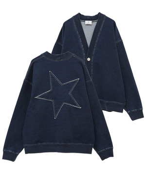 BACK STAR★ PATCH INDIGO SWEAT CARDIGAN