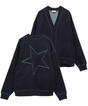 BACK STAR★ PATCH INDIGO SWEAT CARDIGAN