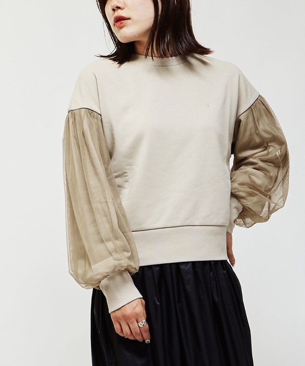 TULLE SLEEVE SHORT SWEAT 詳細画像 ベージュ 1