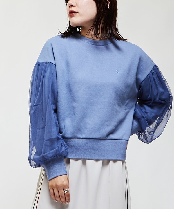 TULLE SLEEVE SHORT SWEAT 詳細画像 ブルー 1