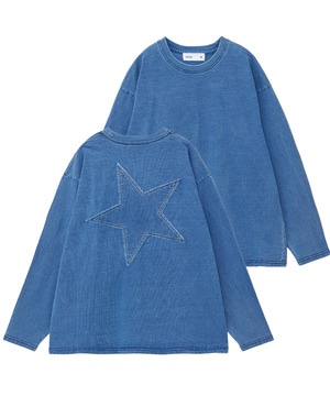 BACK STAR★ PATCH INDIGO LONGSLEEVE TEE