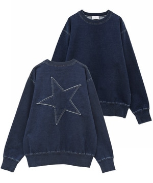 BACK STAR★ PATCH INDIGO SWEAT