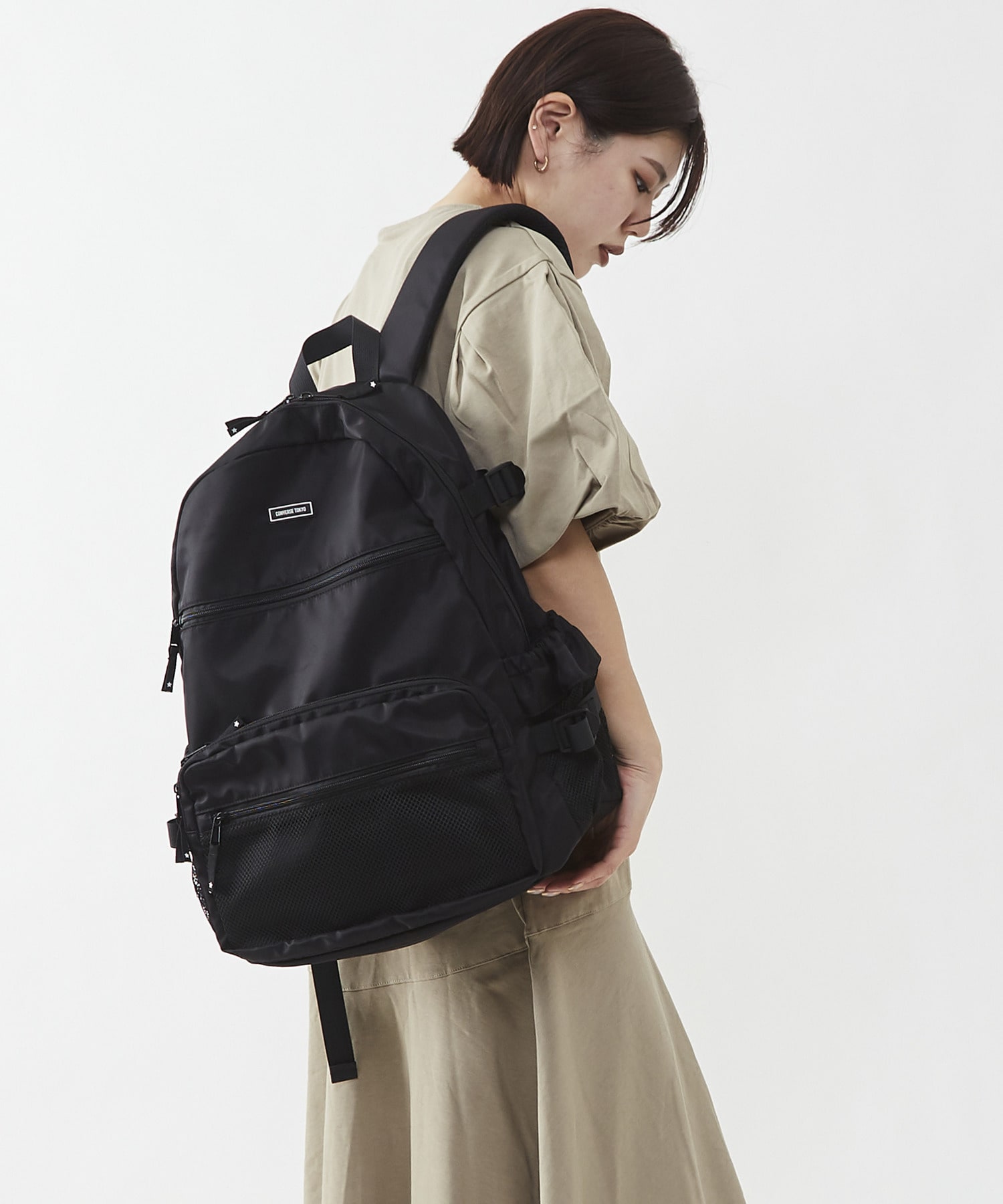 MESH POCKET NYLON BACKPACK