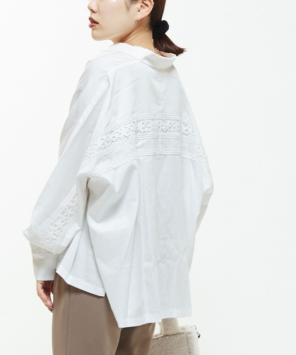 【STAR★LACE】BACK LACE OVERSIZED SHIRTS 詳細画像 ホワイト 1