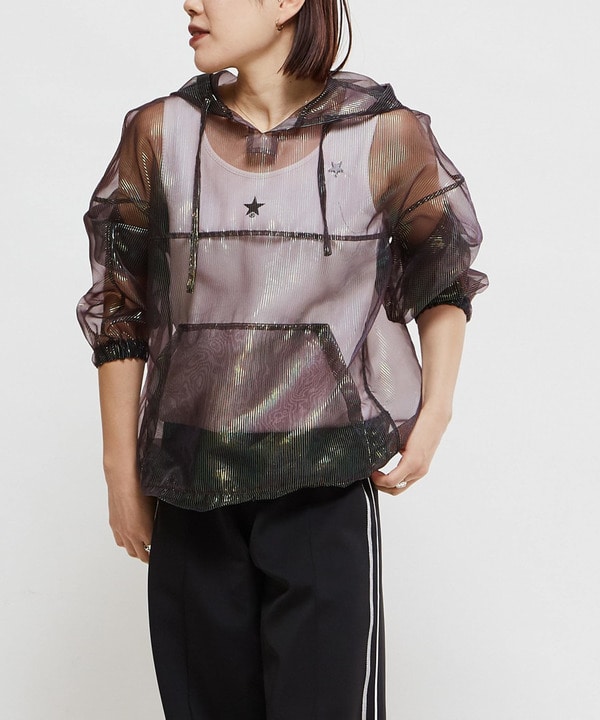 GLITTER SHEER STRIPE ANORAK HOODIE 詳細画像 6