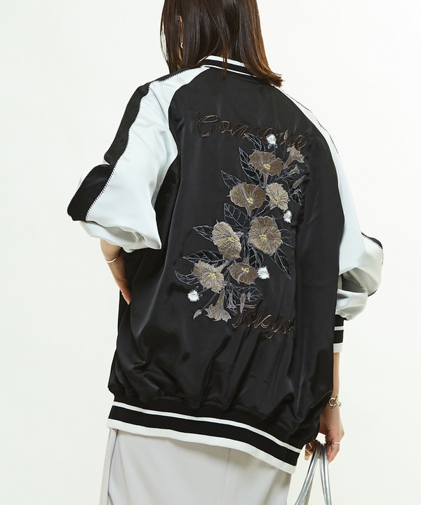 SATIN OVERSIZE SOUVENIR JACKET 詳細画像 ブラック 1