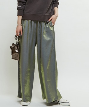 SHINY SATIN GATHER WIDE PANTS