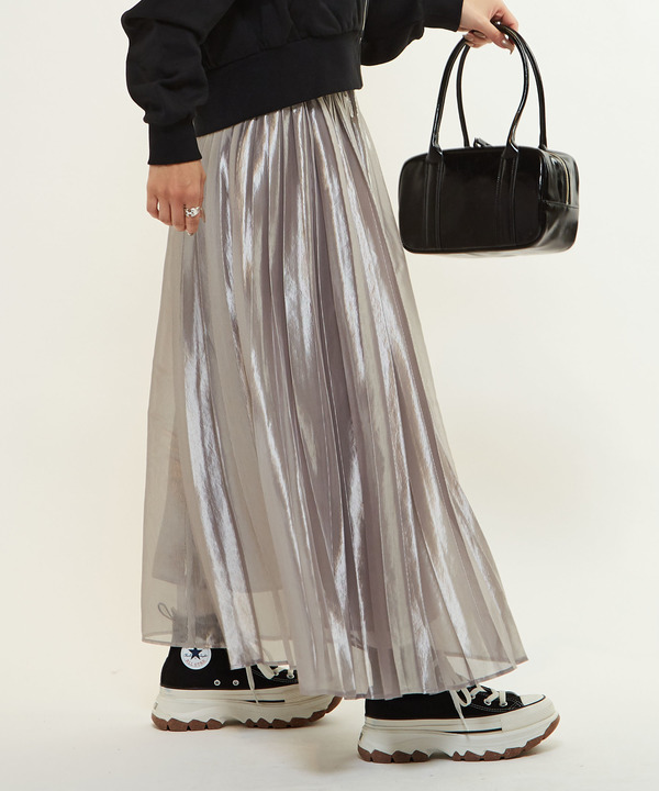 ASYMMETRY SHINY PLEATS SKIRT 詳細画像 1