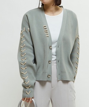 BLANKET STITCH KNIT SHORT CARDIGAN