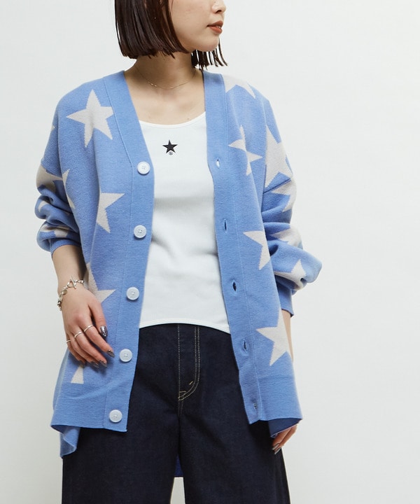 STAR★ JACQUARD KNIT CARDIGAN 詳細画像 サックスブルー 1