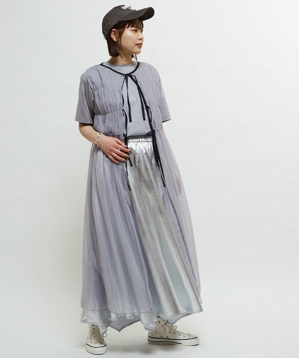 SHIRRING TULLE LAYERED DRESS 詳細画像 グレー 1