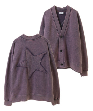 BACK STAR★ PATCH CHEMICAL WASH SWEAT CARDIGAN