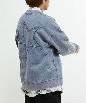 BACK STAR★ PATCH CHEMICAL WASH SWEAT CARDIGAN