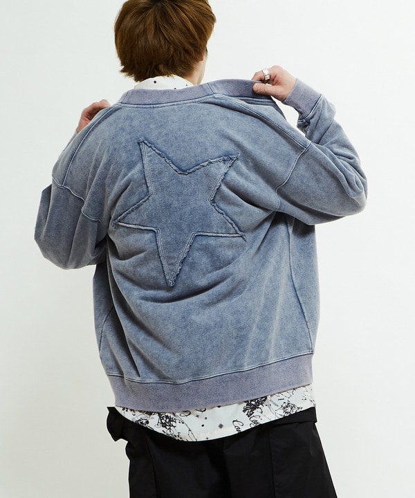 BACK STAR★ PATCH CHEMICAL WASH SWEAT CARDIGAN 詳細画像 3