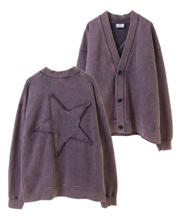 BACK STAR★ PATCH CHEMICAL WASH SWEAT CARDIGAN 詳細画像 パープル 1