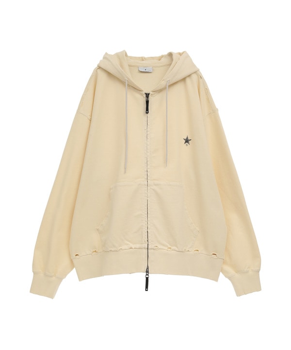 PIGMENT DYE DISTRESSED ZIP-UP HOODIE 詳細画像 アイボリー 1