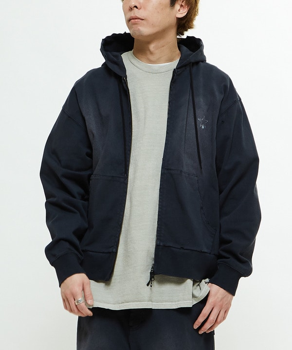 PIGMENT DYE DISTRESSED ZIP-UP HOODIE 詳細画像 スミクロ 1