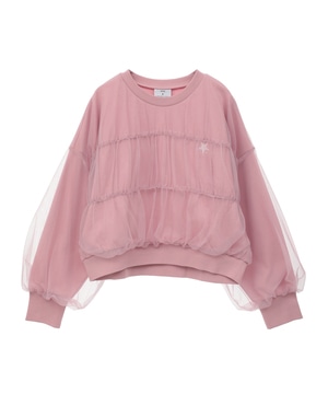 SHIRRING TULLE DOCKING SWEAT