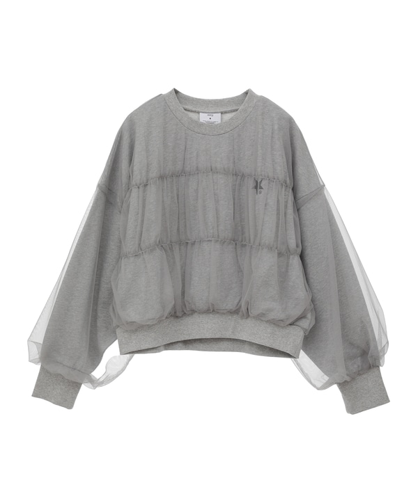 SHIRRING TULLE DOCKING SWEAT 詳細画像 グレー 1