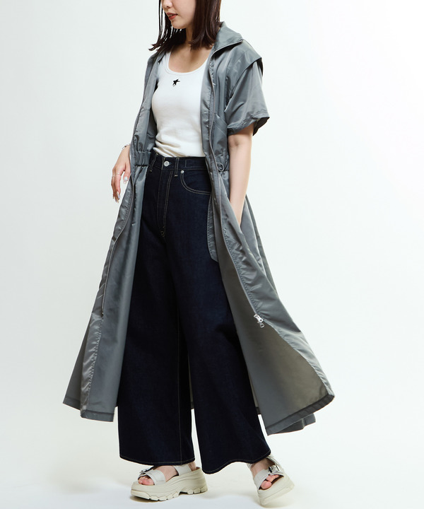 WAIST CORD NYLON HIGHNECK DRESS 詳細画像 グリーン 1