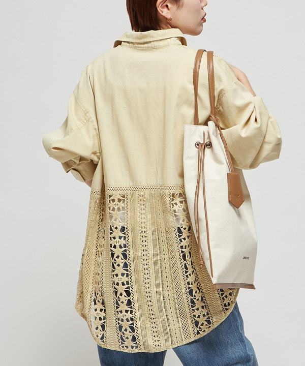 【STAR★LACE】ACID WASHING LACE DOCKING OVER SHIRT 詳細画像 イエロー 1