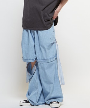 2WAY DETACHABLE DENIM WIDE CARGO PANTS