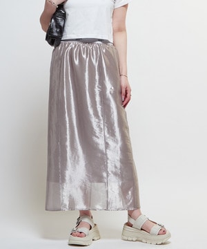 WAIST LOGO SHINY SHEER SKIRT
