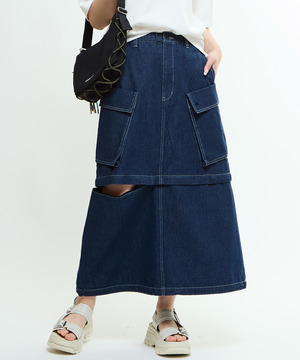 2WAY DETACHABLE MILITARY DENIM CARGO SKIRT