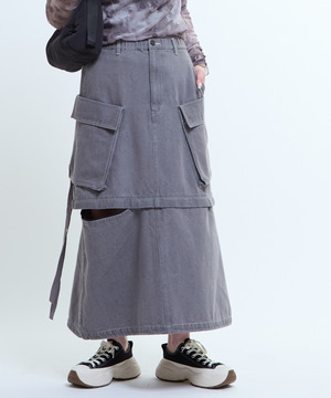 2WAY DETACHABLE MILITARY DENIM CARGO SKIRT