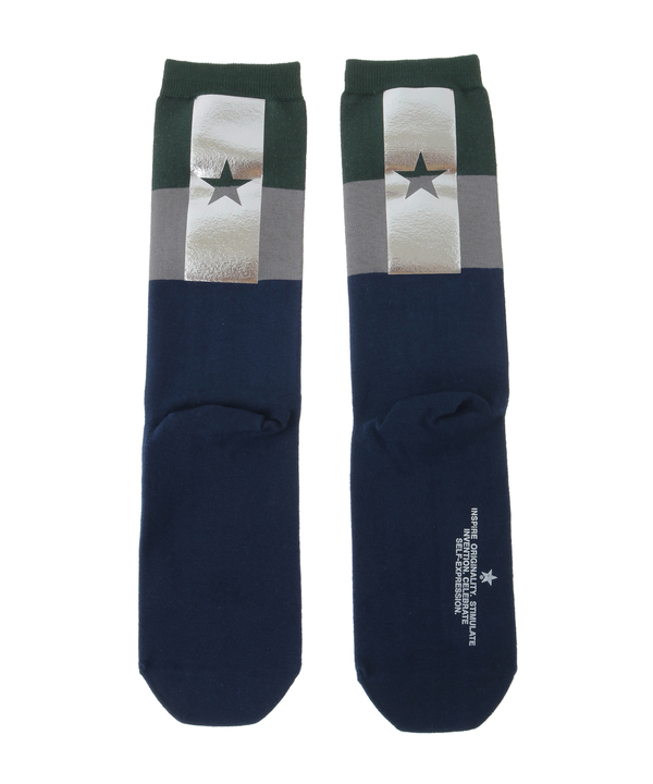 STAR FOIL PRINT COLOR BLOCK SOCKS 詳細画像 ネイビー 1