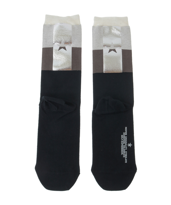 STAR FOIL PRINT COLOR BLOCK SOCKS 詳細画像 ブラック 1