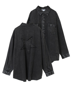 ACID WASH STAR★ PATCH OVER SHIRT