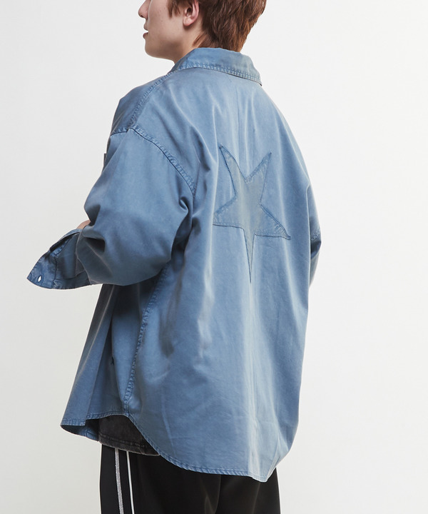 ACID WASH STAR★ PATCH OVER SHIRT 詳細画像 1