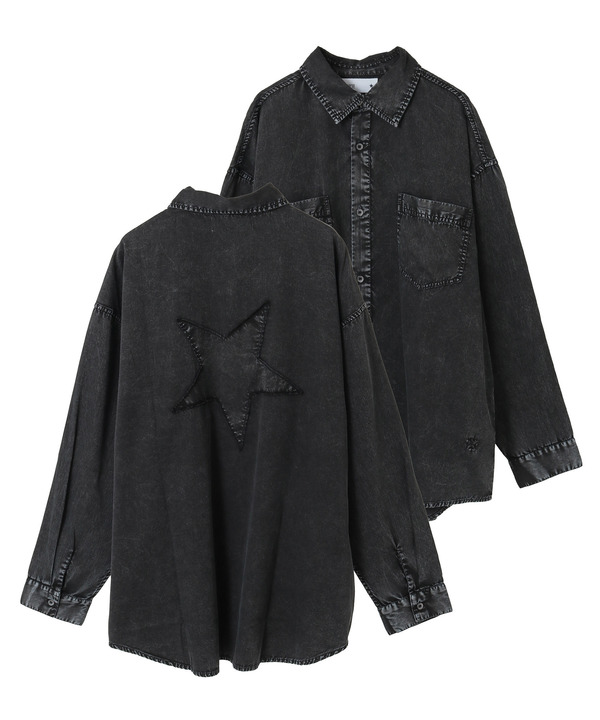 ACID WASH STAR★ PATCH OVER SHIRT 詳細画像 ブラック 1