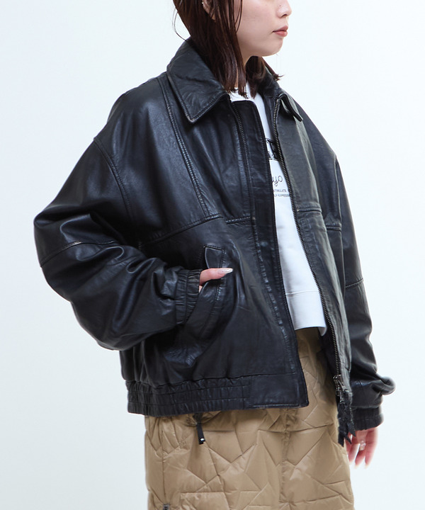 VINTAGELIKE SHEEP LEATHER ZIP BLOUSON 詳細画像 1